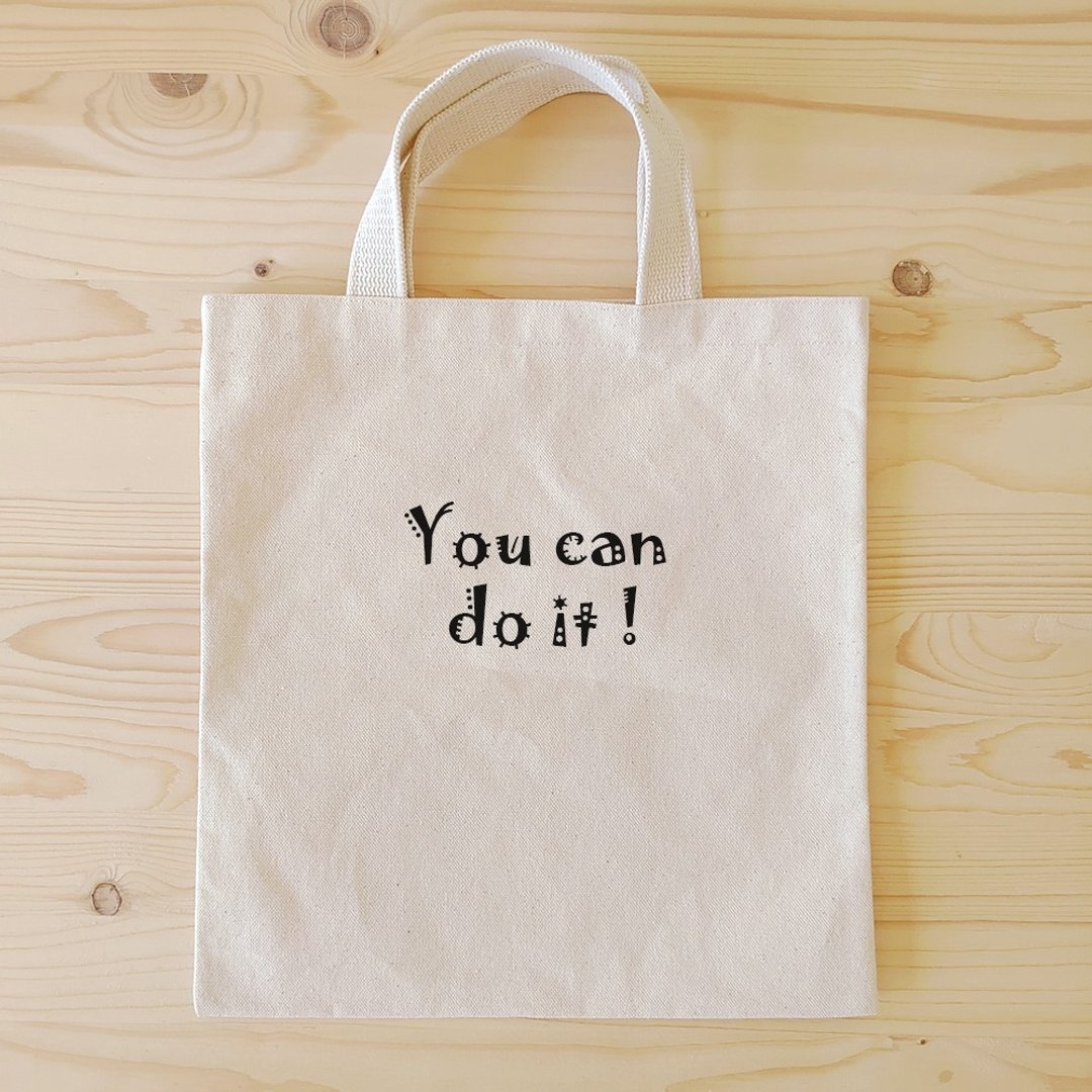 正面能量扁型手提袋/书袋_you can do it - 手提包/手提袋 - 棉 白色