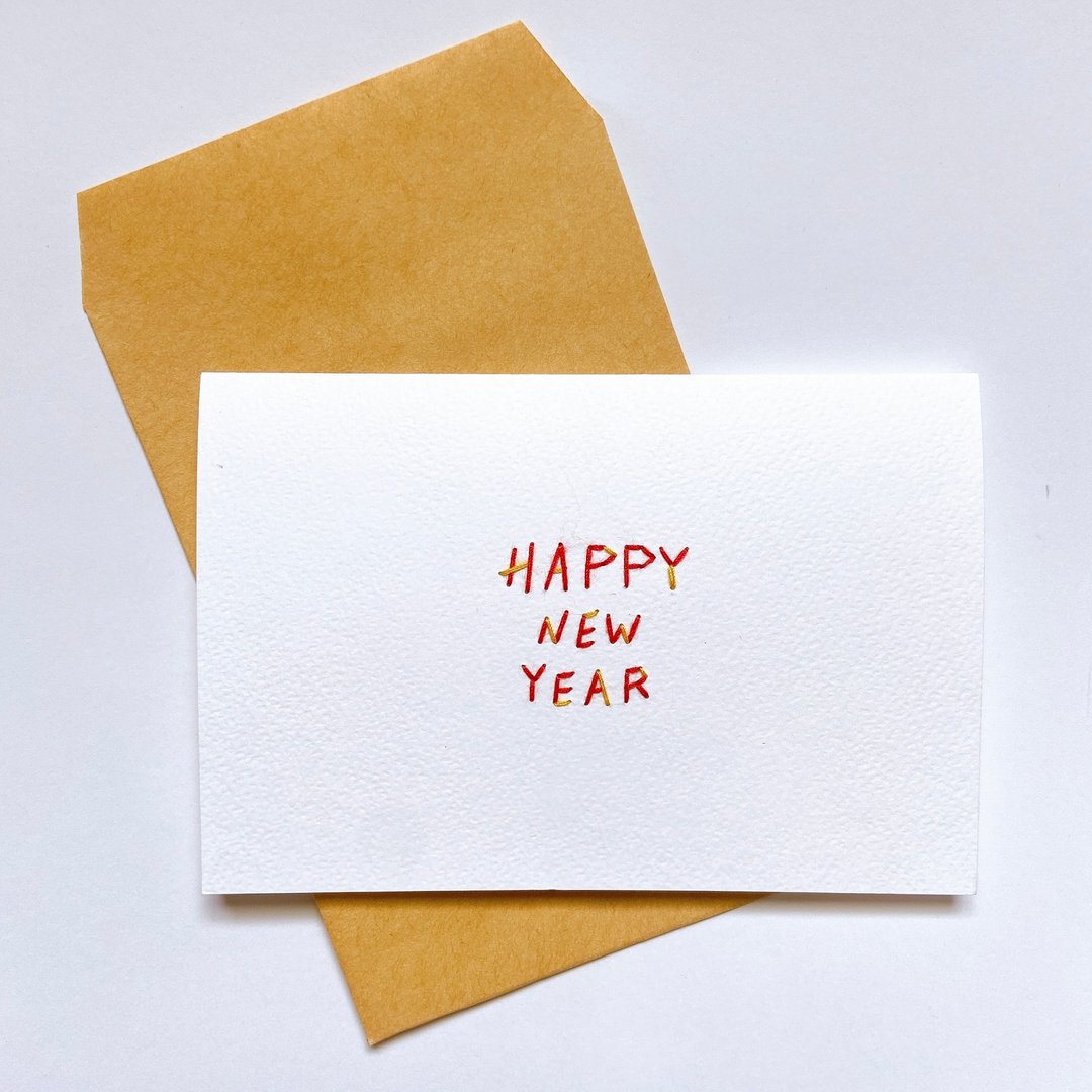 HappyNewYear  手工线缝卡片 纸绣 - 卡片/明信片 - 纸 红色