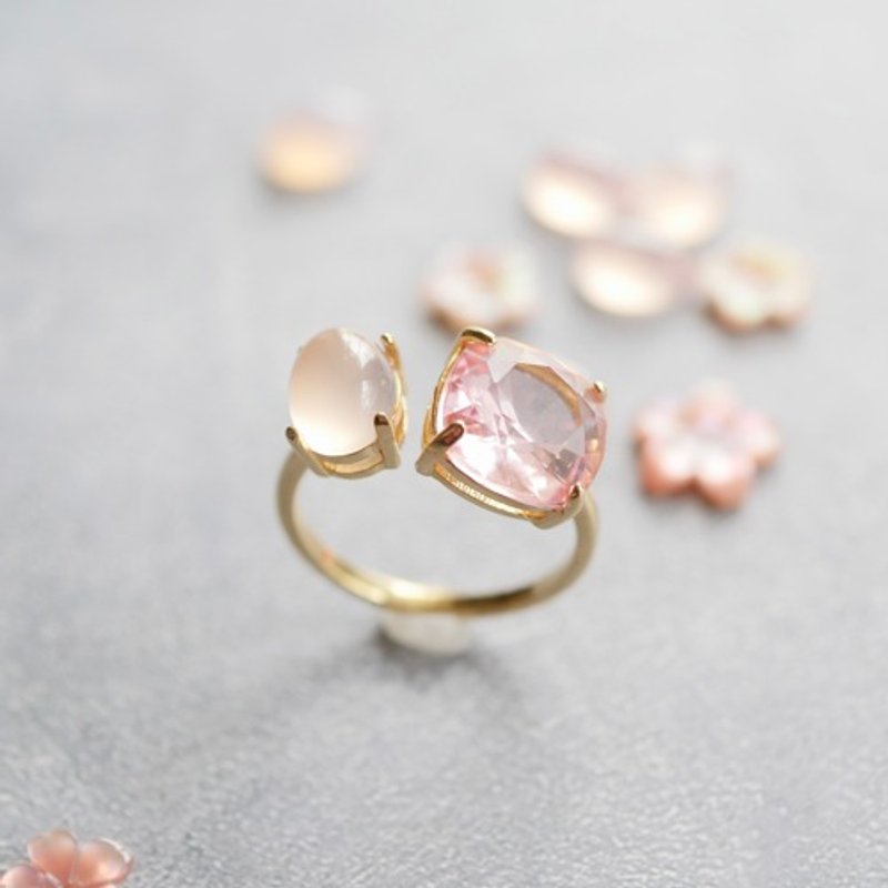 叉形戒指 樱花色戒指 自由尺寸 - 戒指 - 其他金属 