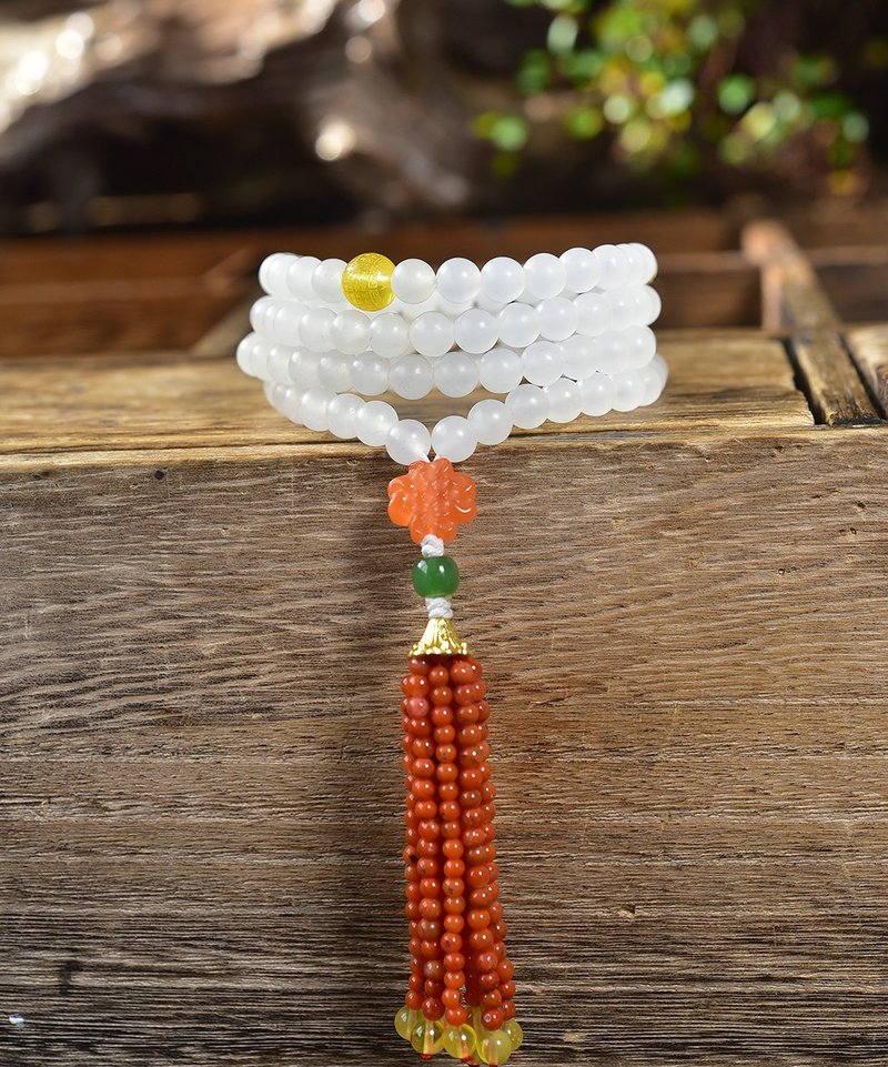 天然和田玉籽料108颗佛珠手链项链  玉质细腻油润 - 手链/手环 - 玉石 