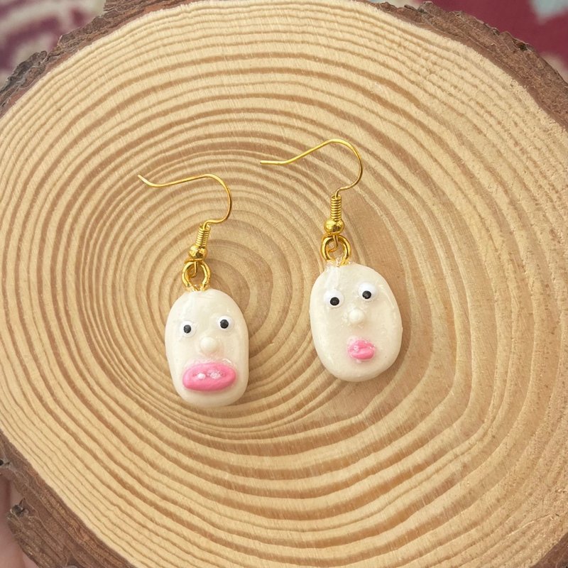可爱的表情耳环 - 耳环/耳夹 - 粘土 金色