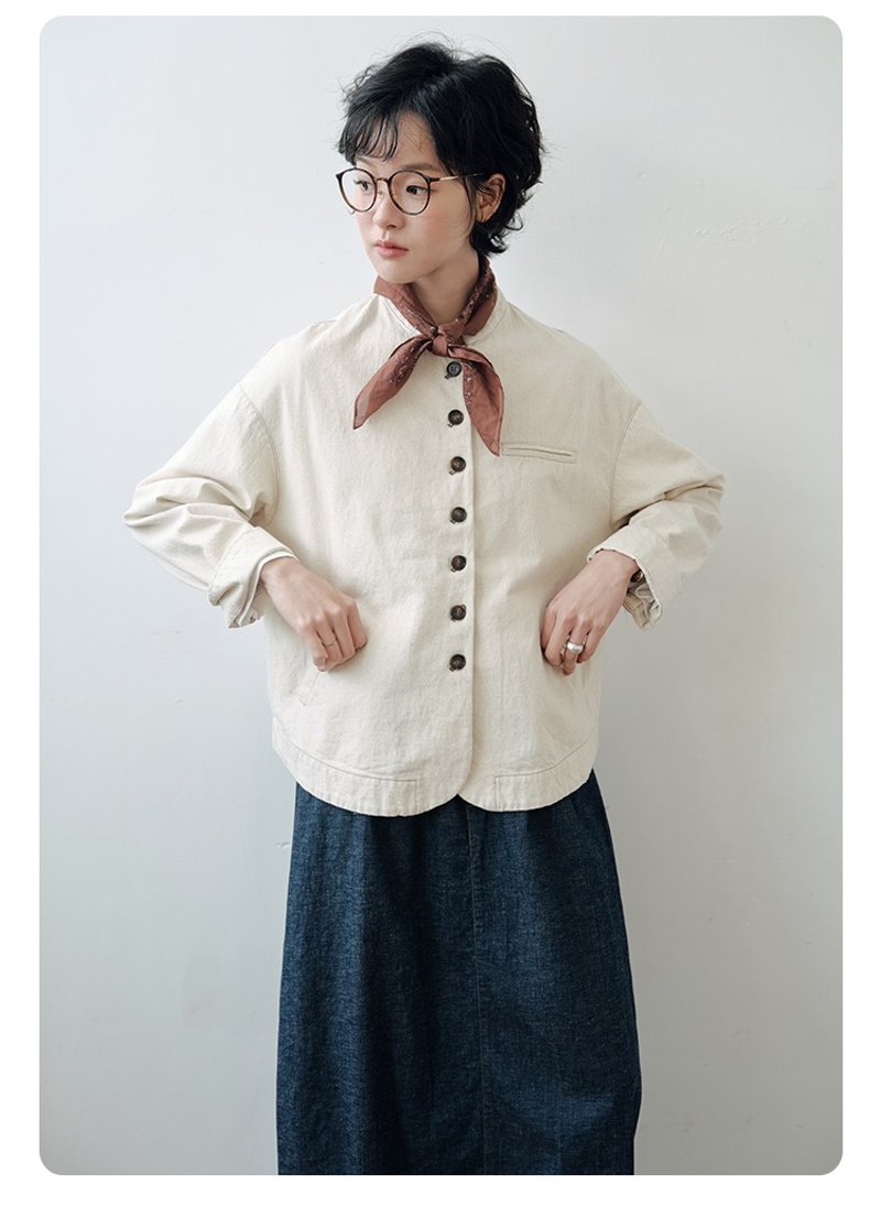 纯棉彩点纱圆领上衣长袖 - 女装衬衫 - 棉．麻 多色