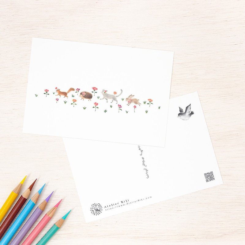 Set of 5 pieces. Like a picture book. Postcard "Hold a flower and walk together" PC-73 - 卡片/明信片 - 纸 粉红色