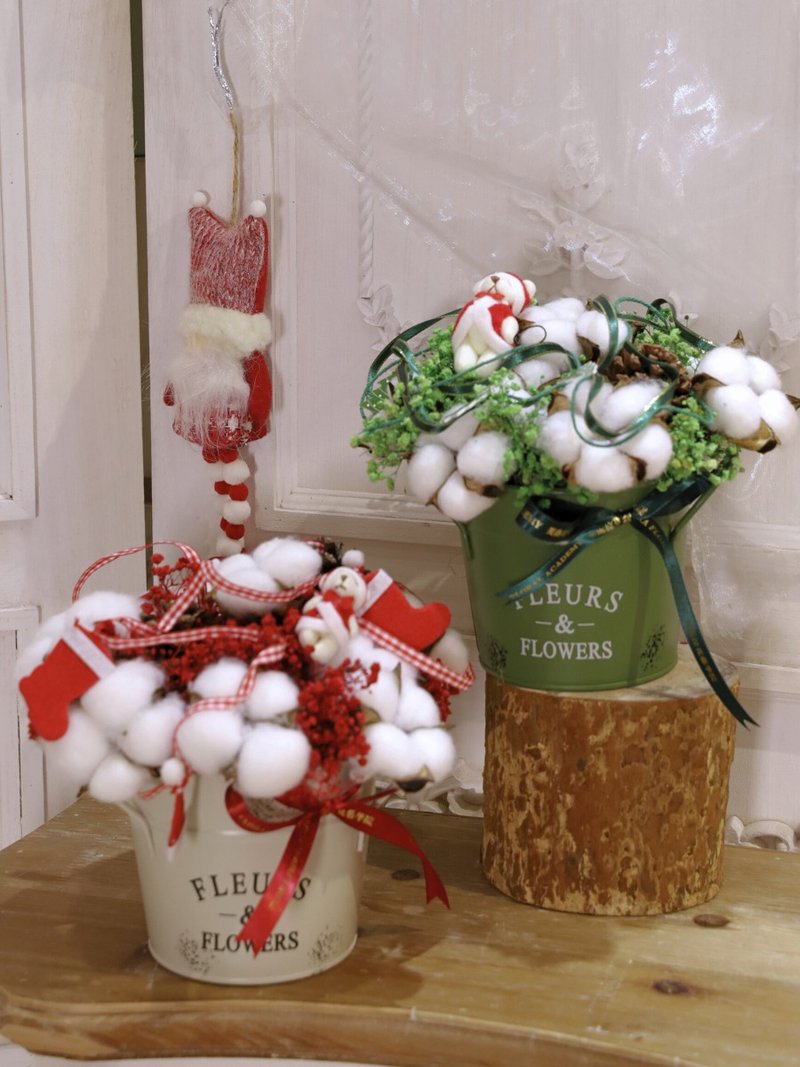 圣诞永生盆花桌花-棉花与球果的暖呼呼圣诞 - 干燥花/捧花 - 植物．花 多色