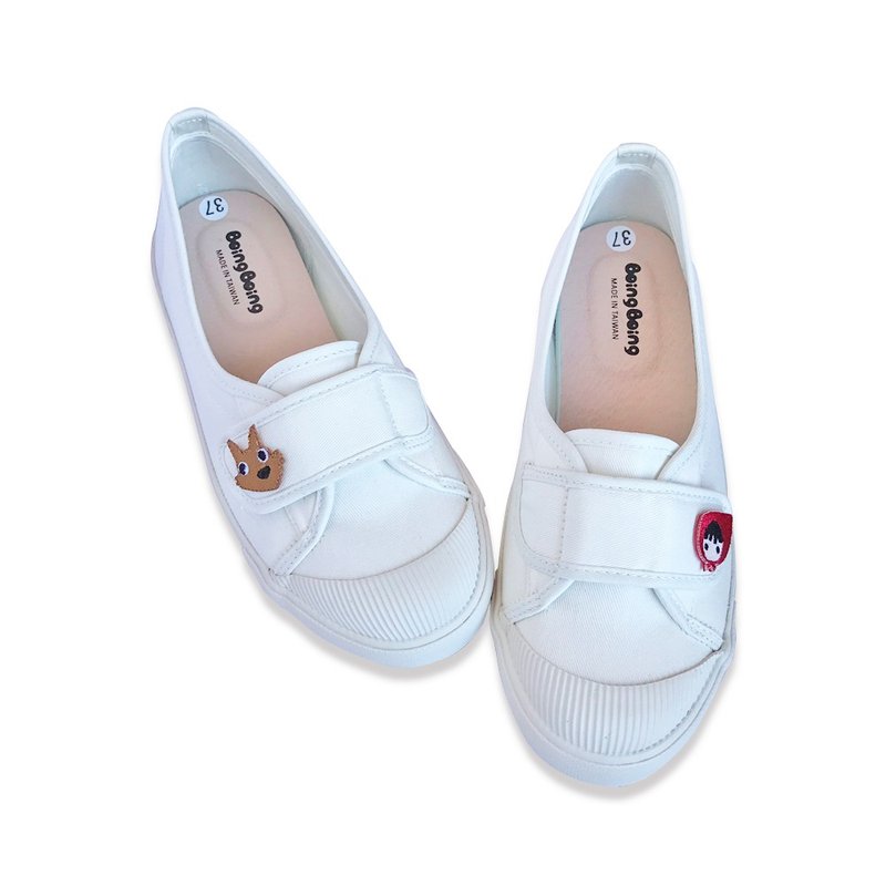 浅口文青风平底女鞋- 小红帽与大野狼 - 简洁白 - 女款休闲鞋 - 棉．麻 白色