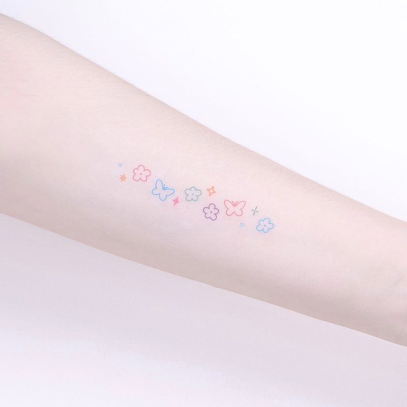 刺青纹身贴纸 -  蝴蝶小花 彩色线条 2入 - 纹身贴 - 纸 多色