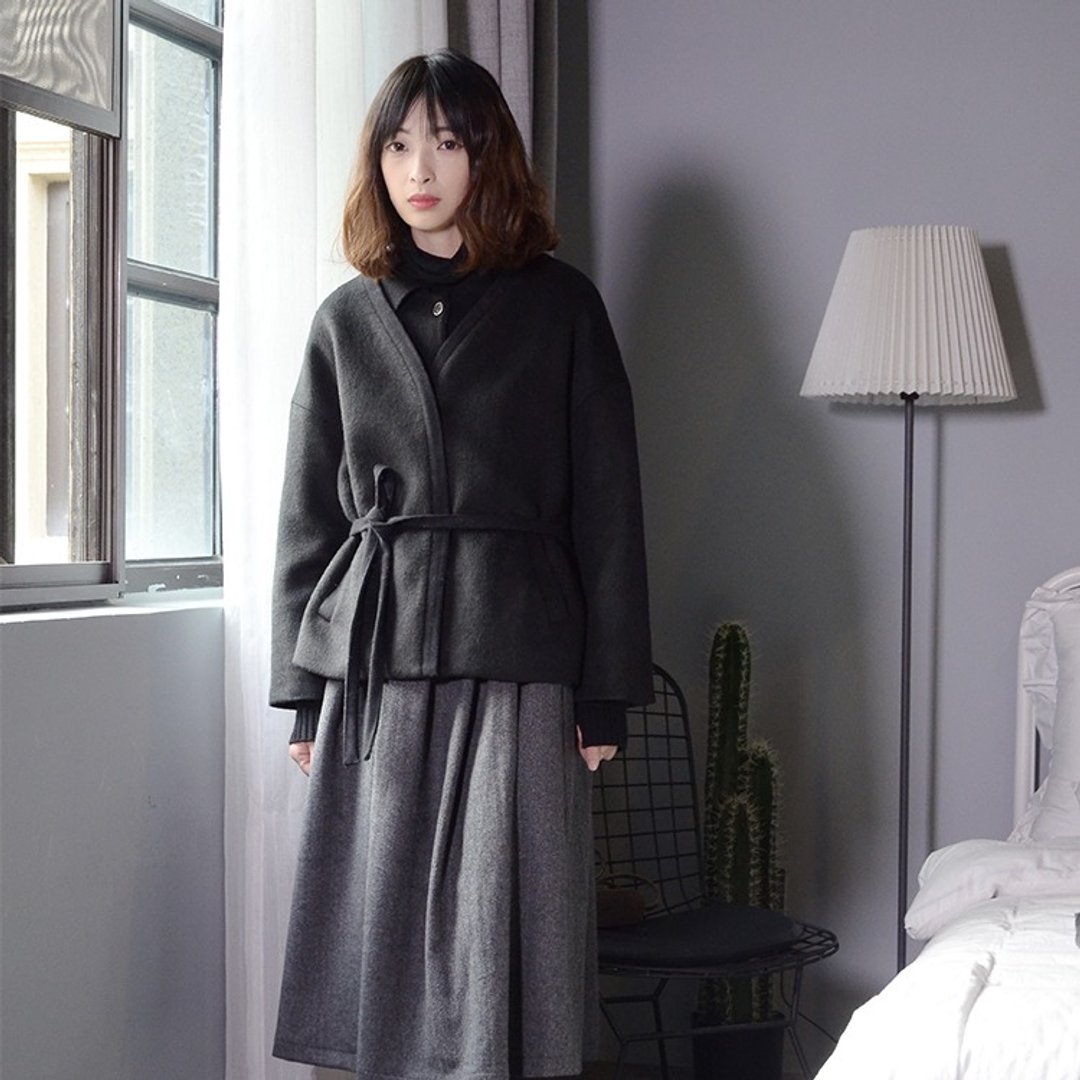 日系羊驼绒短款外套|外套|羊驼绒+棉+羊毛|独立品牌|Sora-92 - 女装休闲/机能外套 - 羊毛 黑色