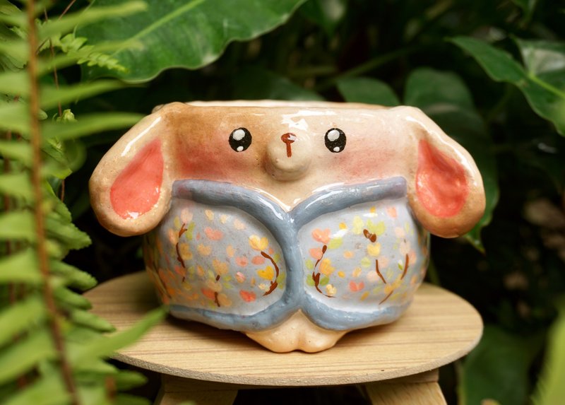 穿着蓝色毛衣的小狗手工花盆 - 花瓶/陶器 - 陶 蓝色