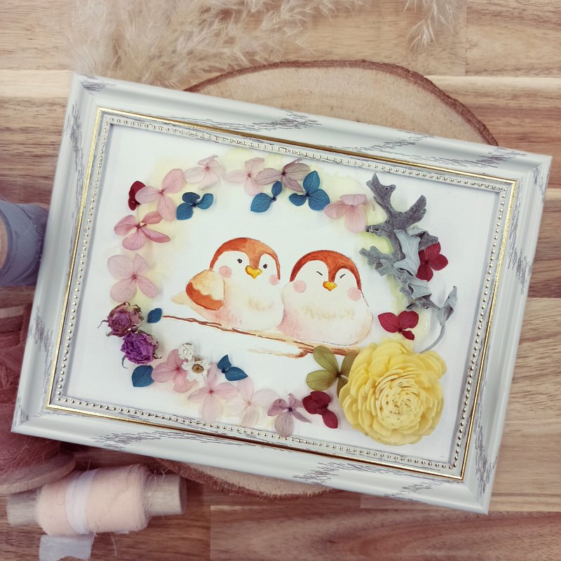 水彩课结合干燥花相框创作-麻雀的小春日和 七夕 婚礼 - 插画/绘画/写字 - 植物．花 