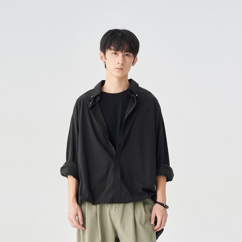 TopBasics 假两件衬衫 - 男装衬衫 - 聚酯纤维 黑色