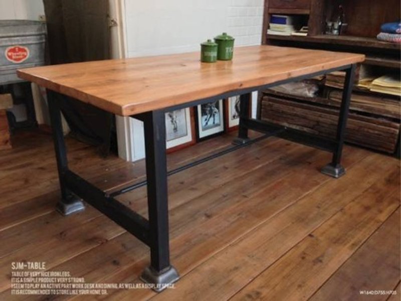 limited quantity SMJ-T dining table desk iron furniture work desk industrial table work table iron legs - 摆饰 - 木头 