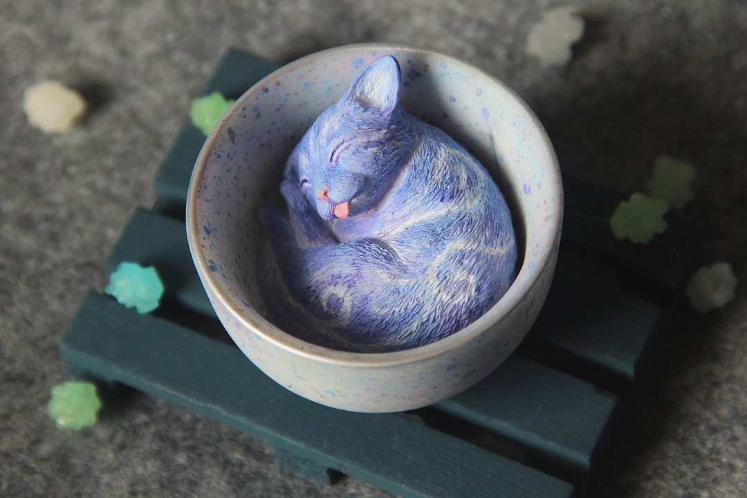 茶喵(小鸠特调-棉花糖喵紫) - 摆饰 - 其他材质 紫色