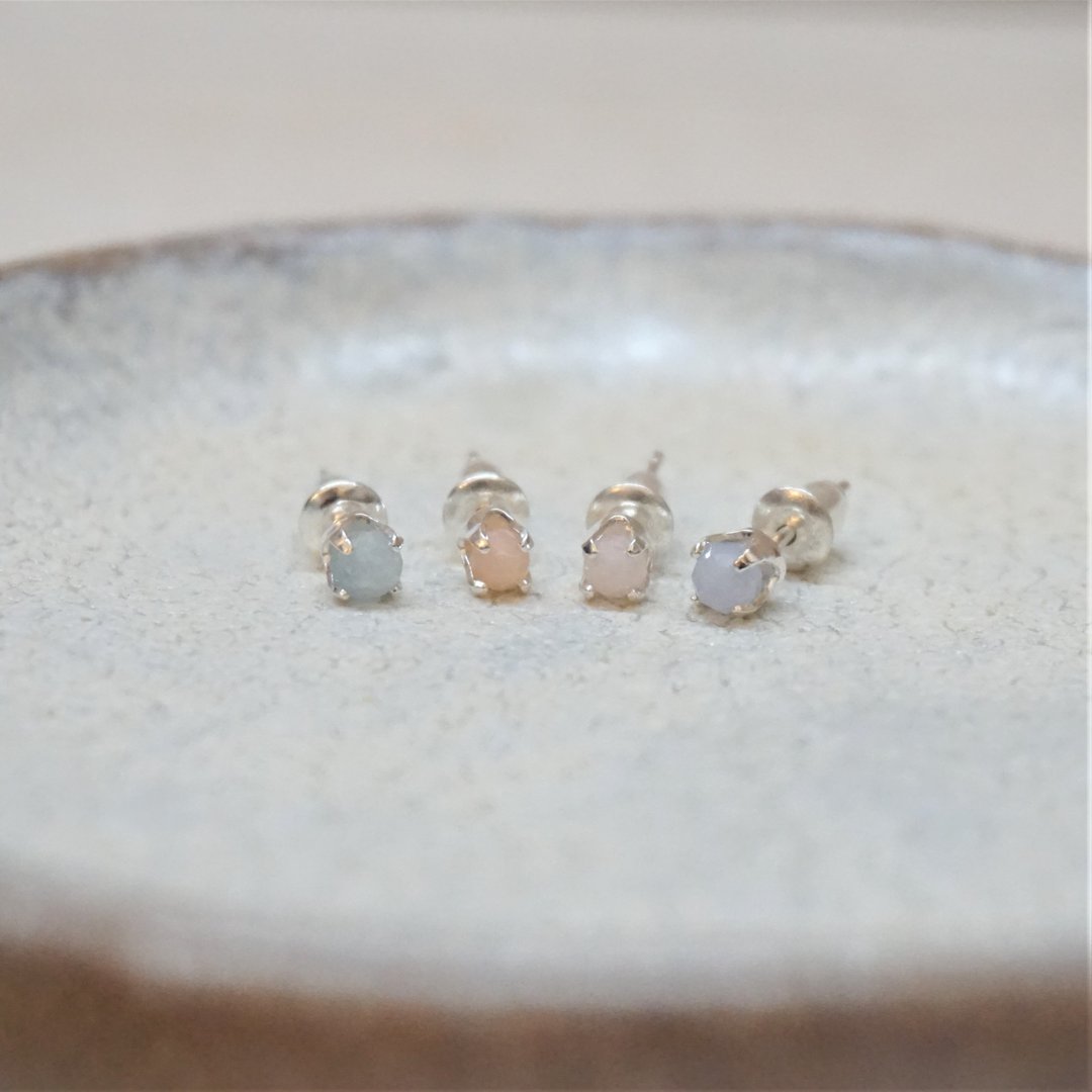 ll 四色耳针 - 马卡龙系 ll 3mm 天然石纯银耳针 ER-00020 - 耳环/耳夹 - 半宝石 多色