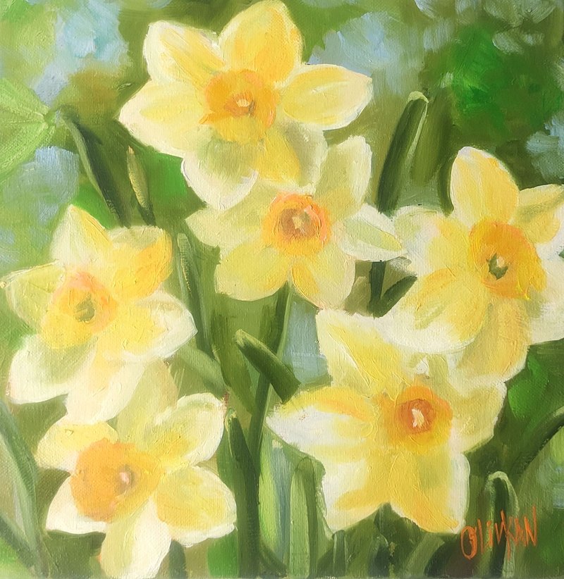 Narcissus Painting Daffodil Original Watercolor Floral Wall Art Small Flower Art - 墙贴/壁贴 - 其他材质 黄色