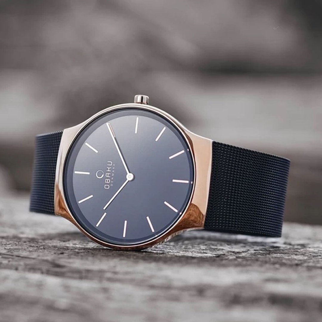 OBAKU 纤细时刻二针极简米兰腕表-玫瑰金x黑(V178GXVBMB)/40mm - 男表/中性表 - 不锈钢 多色