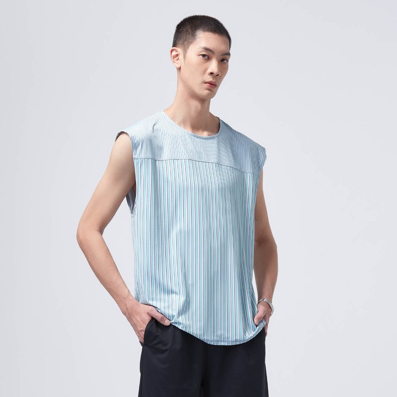 REBOOT动能-条纹拼接背心-湖水绿 - 男装背心 - 聚酯纤维 蓝色