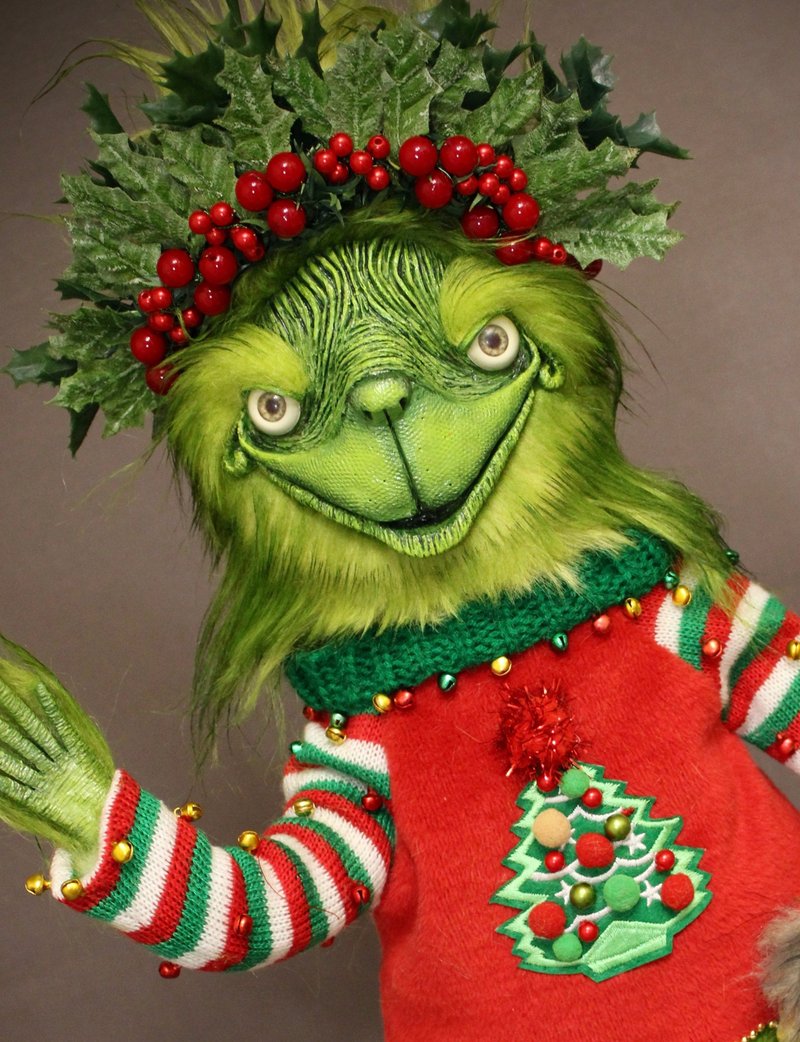 现货。圣诞怪杰与鲁道夫狗狗。独一无二手工艺术公仔。艺术家填充玩具。 - 玩偶/公仔 - 压克力 绿色