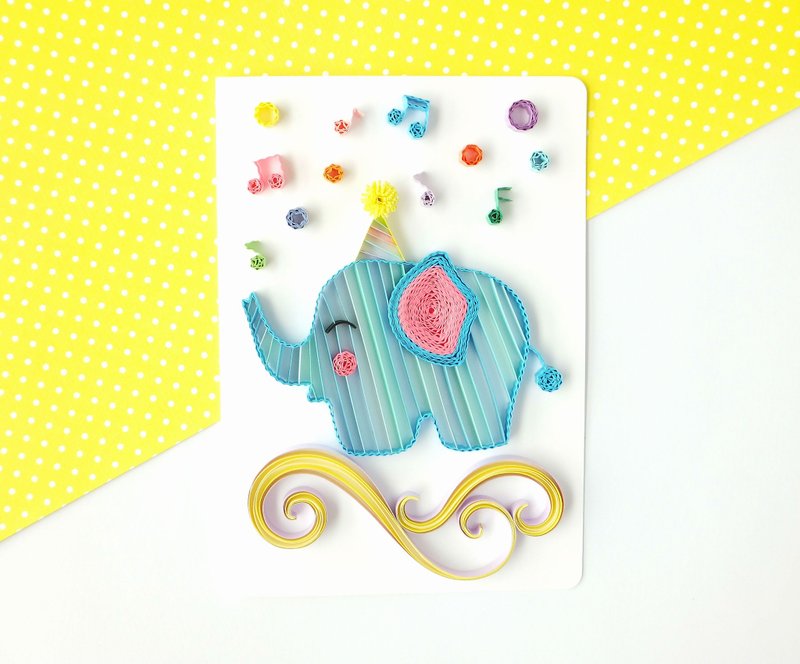 手作卷纸卡片-庆祝 欢乐小象 生日卡 万用卡 - 卡片/明信片 - 纸 蓝色