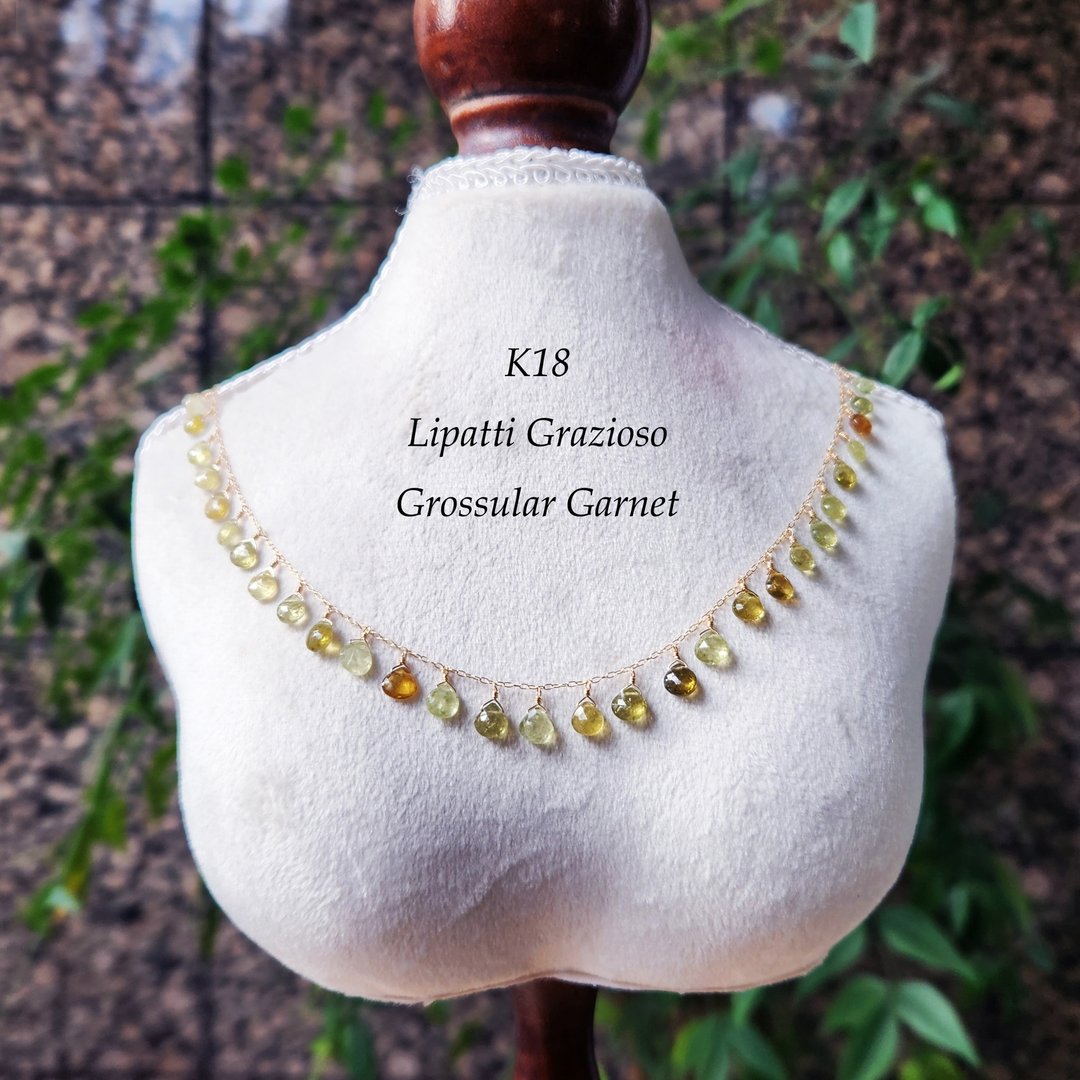 K18 极品钙铝榴石 Bib 项链 青酸块 (アオスグリ) - 项链 - 宝石 绿色