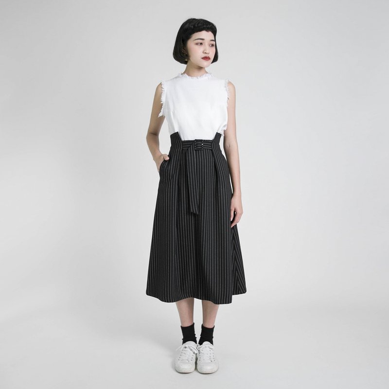 Moment 片刻高腰褶子裙_8SF232_黑 - 裙子 - 棉．麻 黑色