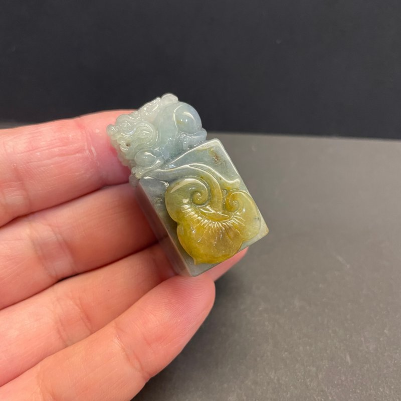 瀚玉珠宝 天然翡翠 紫罗兰带黄貔貅印章 紫罗兰印章 翡翠印章 印 - 其他 - 玉石 