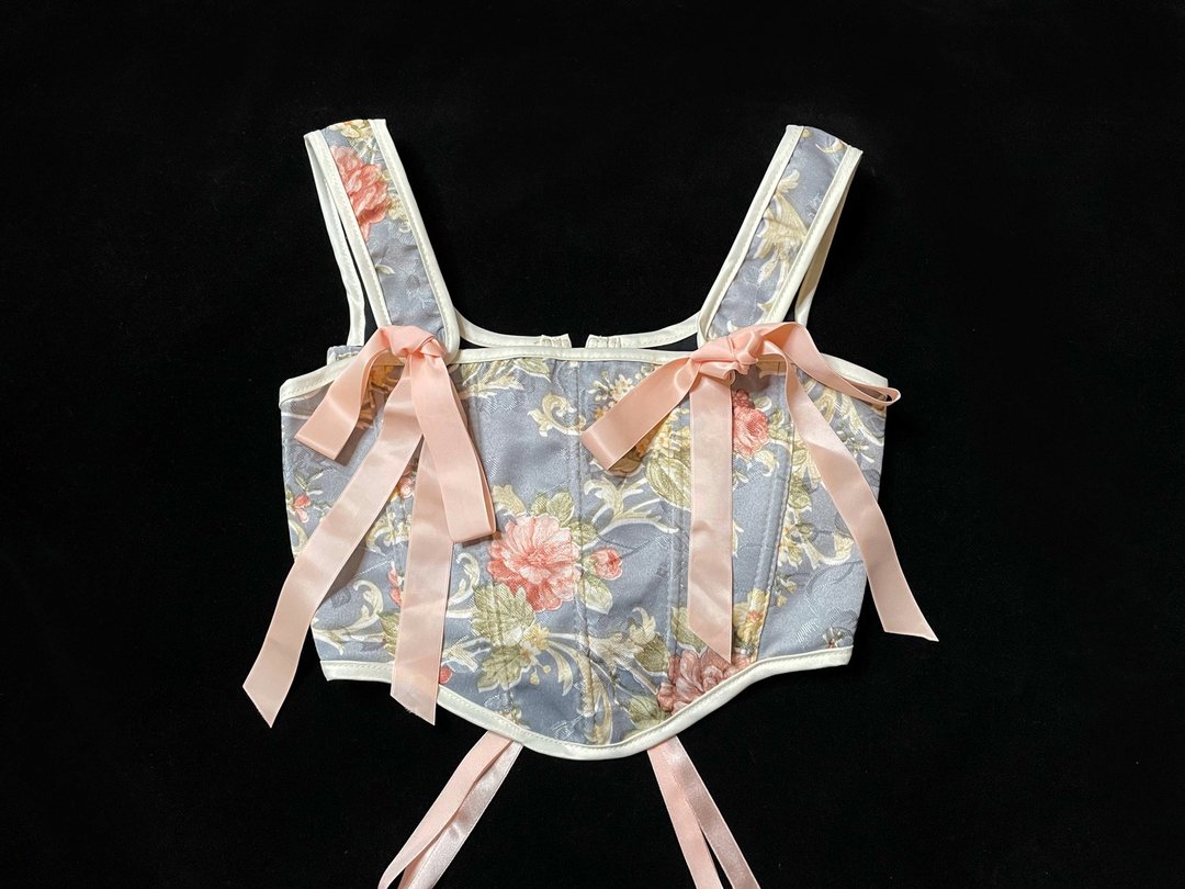 REGETHER 古着改制 背心式 优雅系花花绑带马甲 22 - 女装背心 - 棉．麻 蓝色