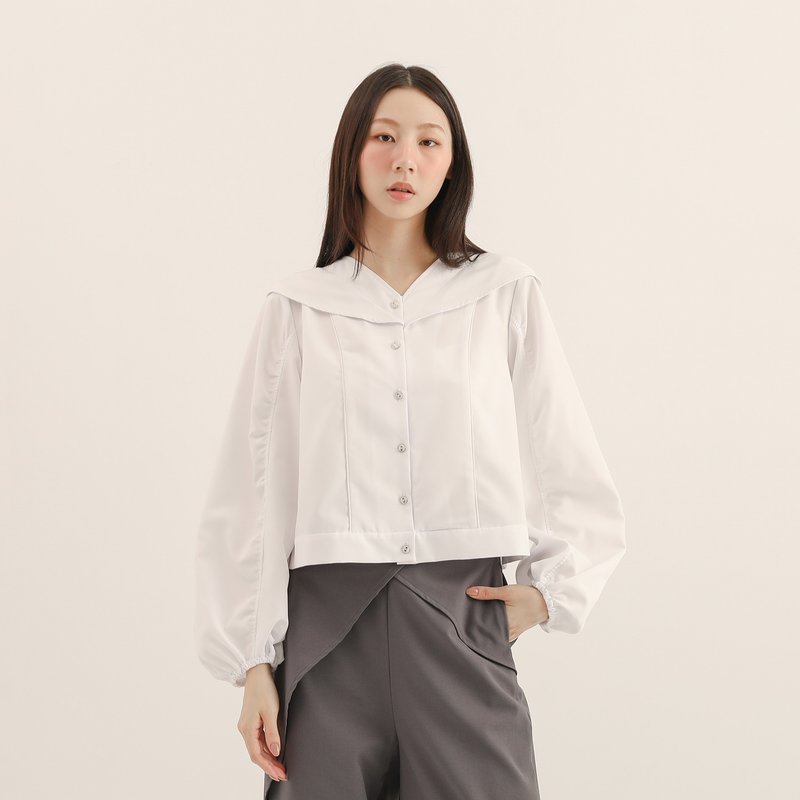 Jadelor_琼楼V领衬衫_25AF004_白 - 女装衬衫 - 其他材质 
