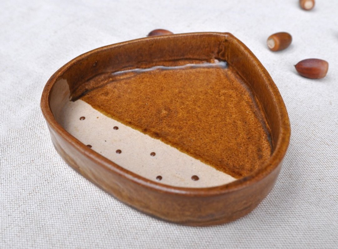 Chestnut-shaped deep dish for gratin - 盘子/餐盘/盘架 - 陶 咖啡色
