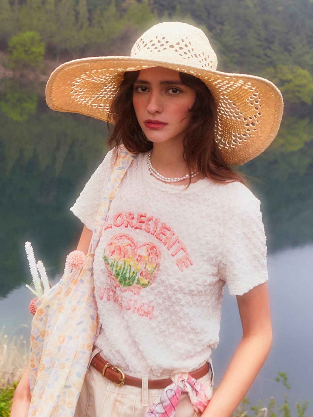 Embossing Floreciente T-Shirt - 女装 T 恤 - 尼龙 白色