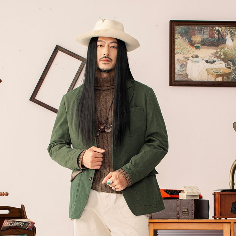 SOARIN英伦复古口袋素面西装外套(24311XZ96) - 男装西装外套 - 棉 绿色