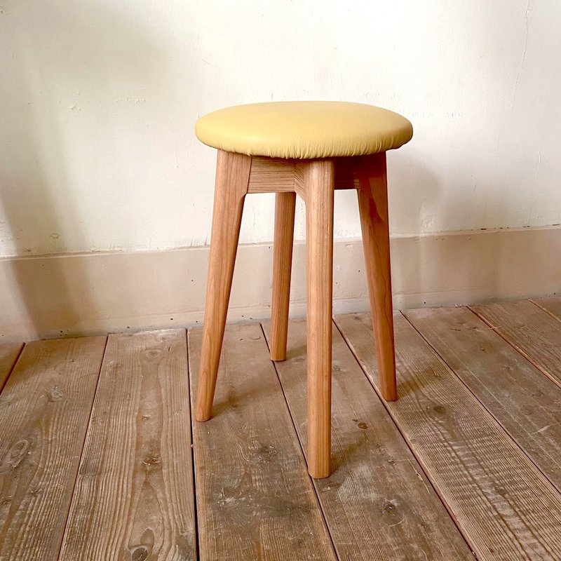 工作圆凳 苯染牛皮椅面 - 椅子/沙发 - 木头 