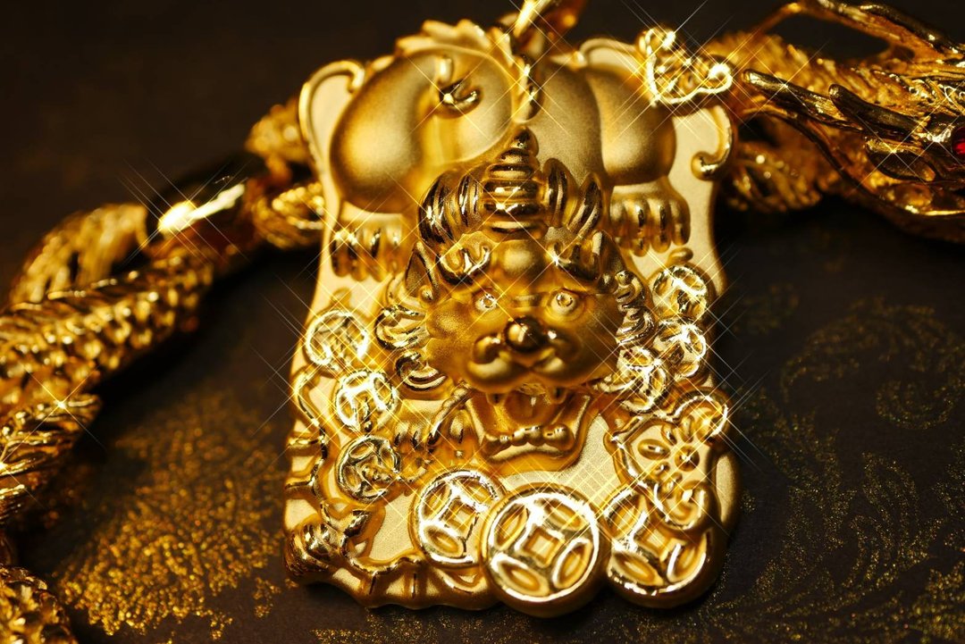 黄金坠子-猛赚钱貔貅-金坠子-貔貅坠子 - 项链 - 24k 金 金色