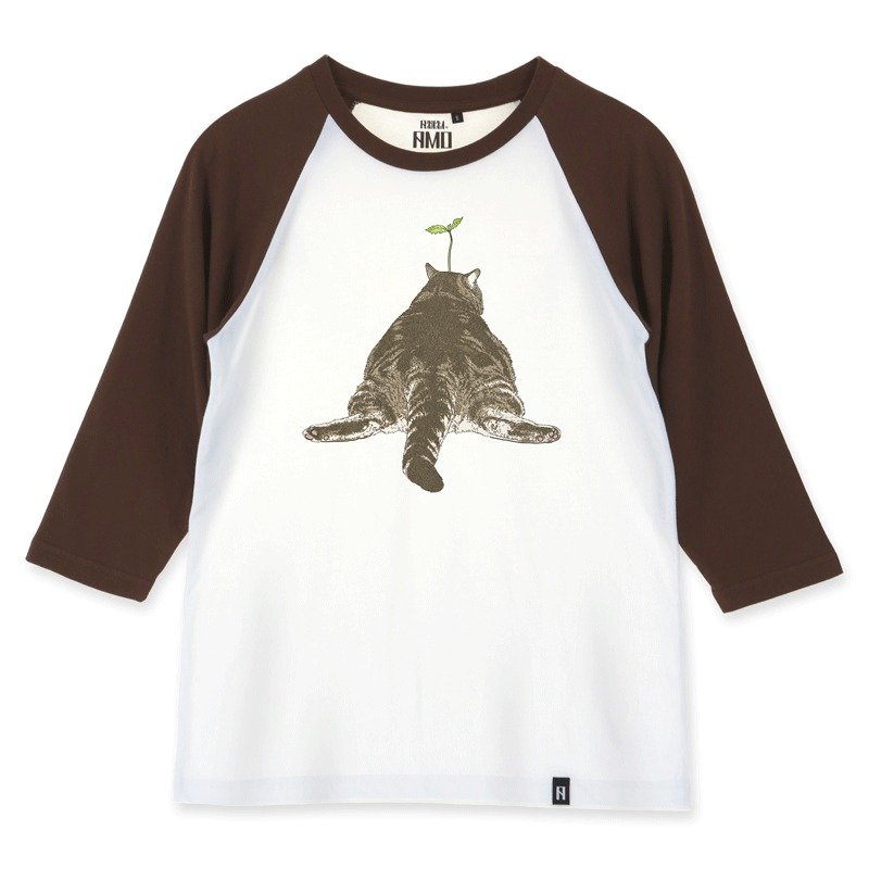 AMO凡物制原创罐装秋季纯棉七分袖撞色棒球衫T恤/阿科/大屁股猫 - 女装 T 恤 - 棉．麻 