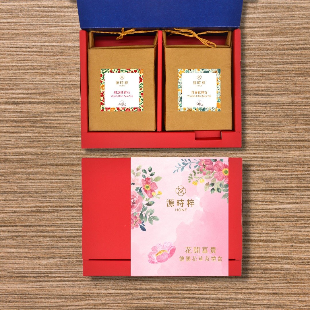 源时粹花草茶礼盒-花开富贵(两口味装) 满三盒赠竹炭手工皂 - 茶 - 纸 红色