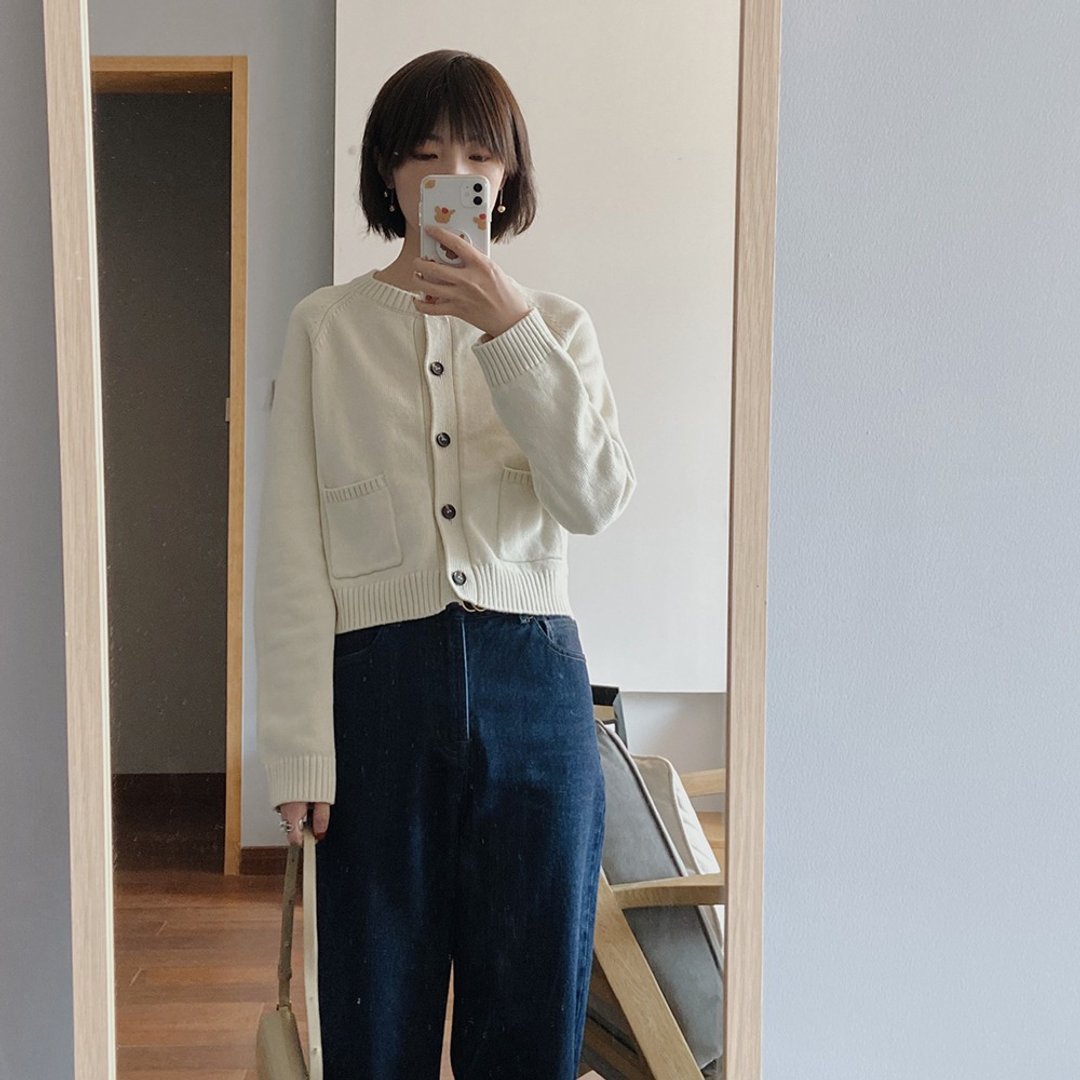 日系轻复古圆领开衫毛衣-白色|毛衣|春款|棉|Sora-433 - 女装针织衫/毛衣 - 棉 白色