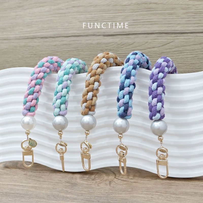 【functime】珍珠三色爆米花手工编织手机腕带 30cm - 手机配件 - 棉．麻 多色