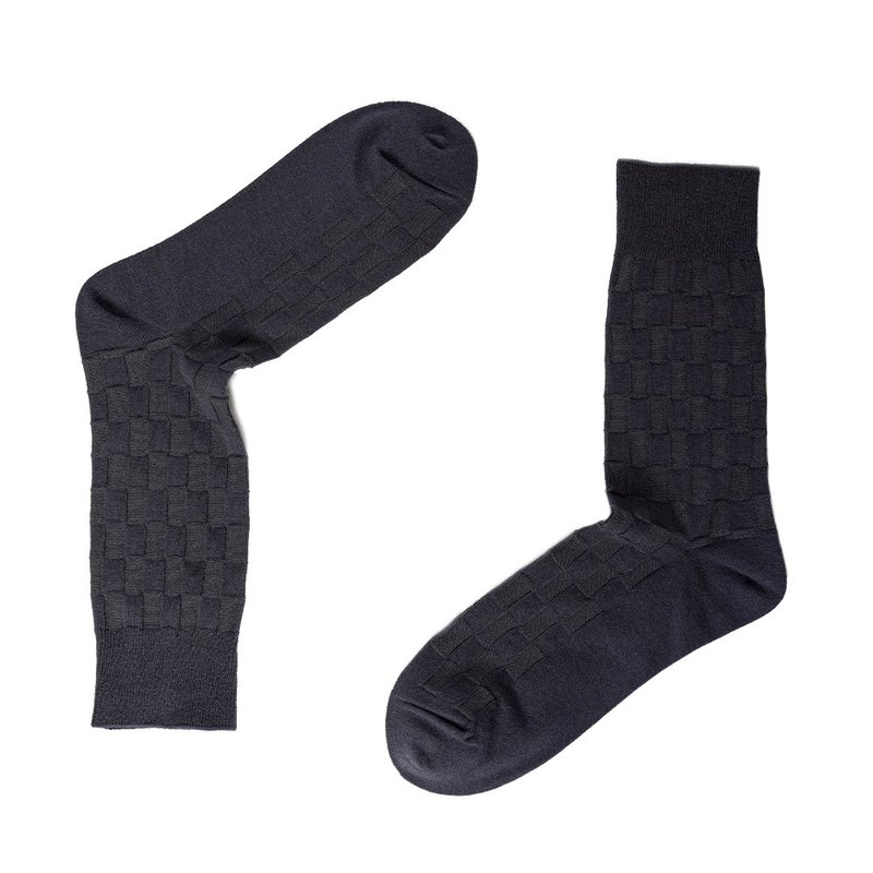 棋盘格纹绅士袜 质感灰 - 绅士袜 - 棉．麻 灰色