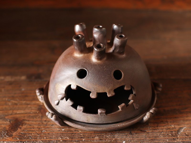 Bizen ware kimosu Katori incense holder (with mat) i-073 - 香薰/精油/线香 - 陶 咖啡色