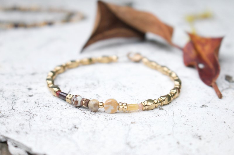 多拿滋 手环 风景石 黄铜 弹性 - 手链/手环 - 宝石 咖啡色