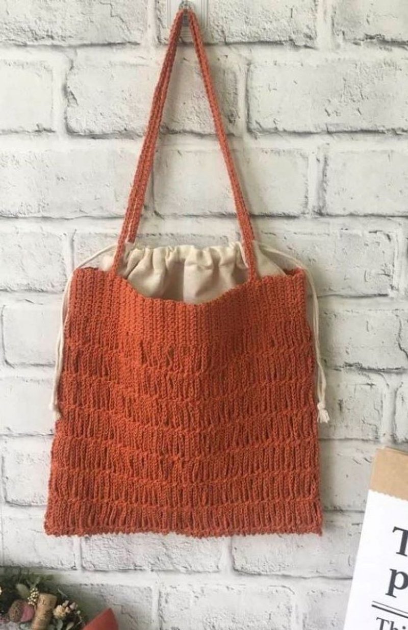 手作纯棉编织流苏包/肩背包/海滩包/购物袋(附内袋)~爱马仕橘 - 侧背包/斜挎包 - 棉．麻 