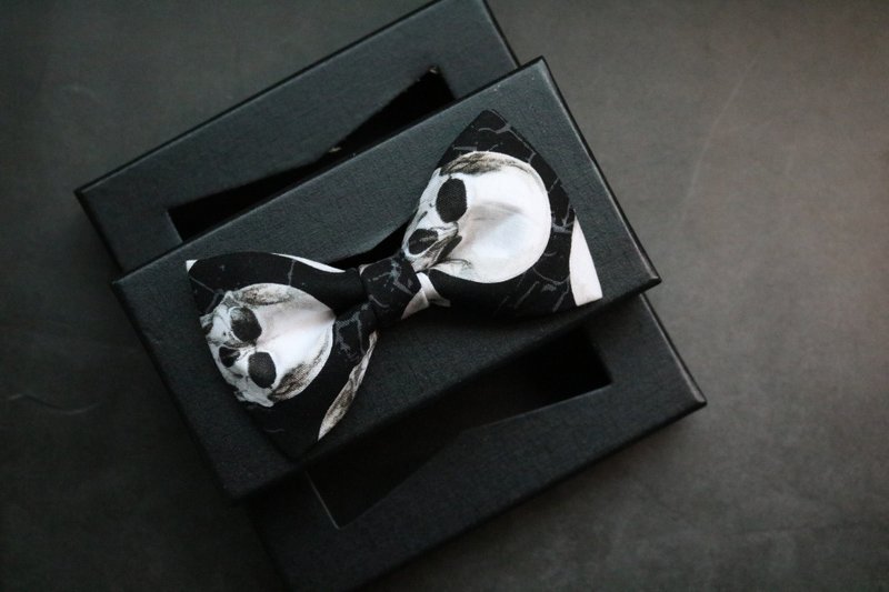 黑色搖滾系骷髏頭領結日常百搭蝴蝶結 - 领带/领带夹 - 棉．麻 黑色