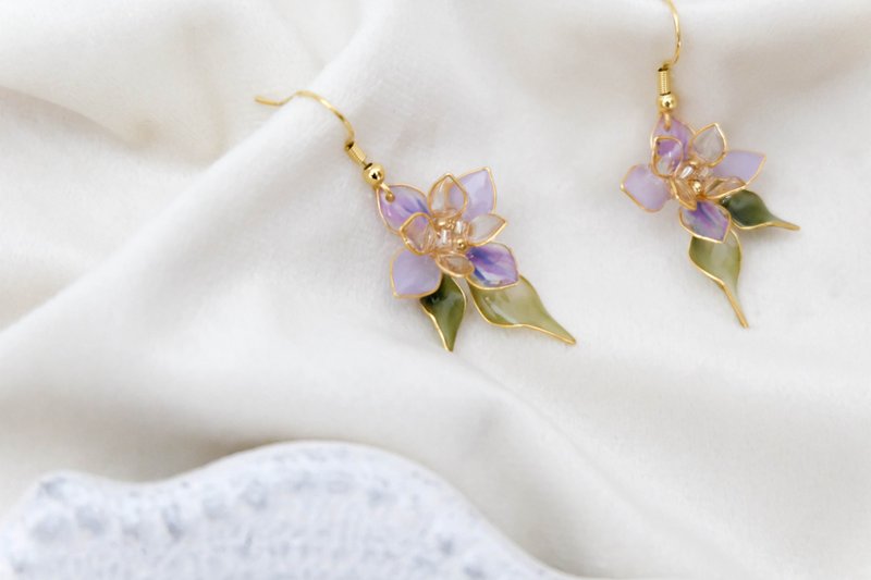 耳针x耳夹水晶花_田野小路(紫色)_光点饰品 - 耳环/耳夹 - 树脂 紫色