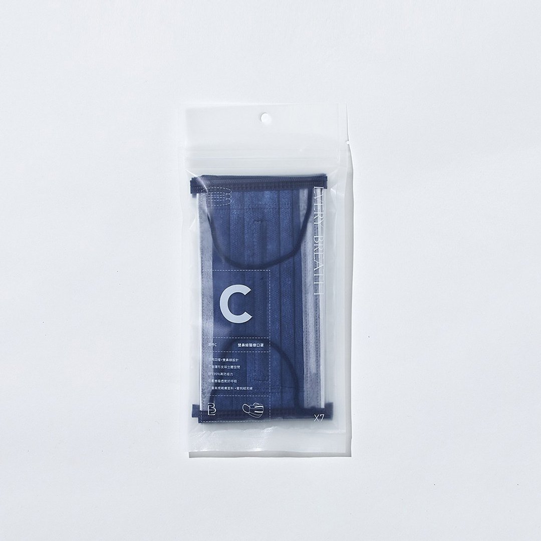 EVERY BREATH 成人平面 深呼C 双鼻线医疗口罩 - 深靛蓝(7入/袋) - 口罩 - 聚酯纤维 蓝色