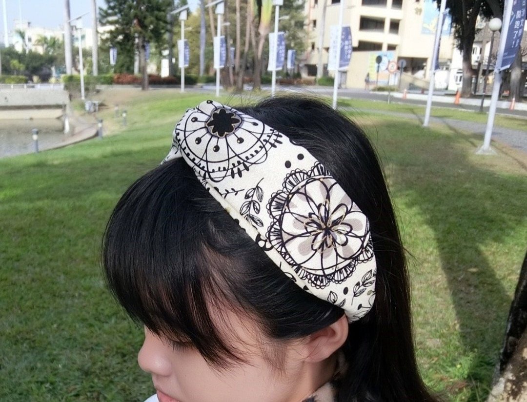 涂鸦花卉松紧带 交叉款发带 hairband *SK* - 发带/发箍 - 棉 