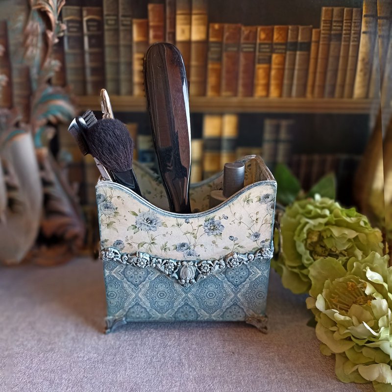 笔座收纳、桌面收纳、桌面配件、化妆品收纳、经典风格 - 收纳用品 - 木头 蓝色