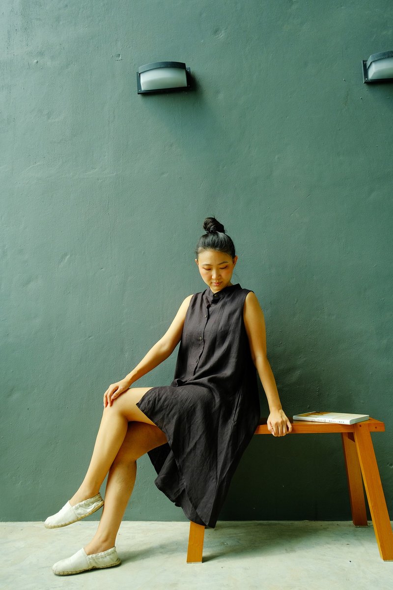 black / fishtail linen dress /100% linen / There are 5 colors - 洋装/连衣裙 - 亚麻 黑色