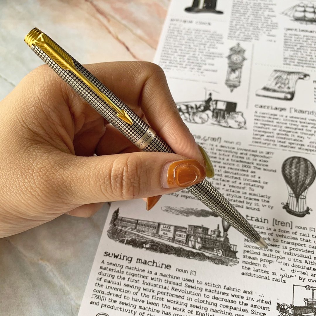 Parker 75 Cisele 纯银经典格纹原子笔 1970年代出品 收藏古件 - 钢笔 - 不锈钢 银色