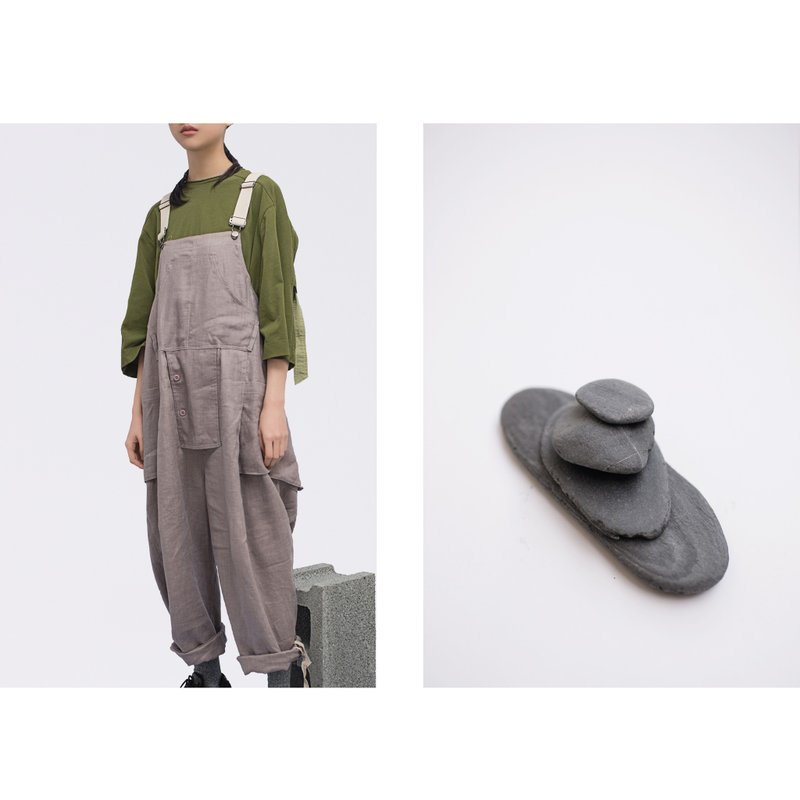 rin OVAL overall 吊带裤 背带裤 暖灰色-棉麻透气-连身工作服 - 背带裤/连体裤 - 棉．麻 灰色