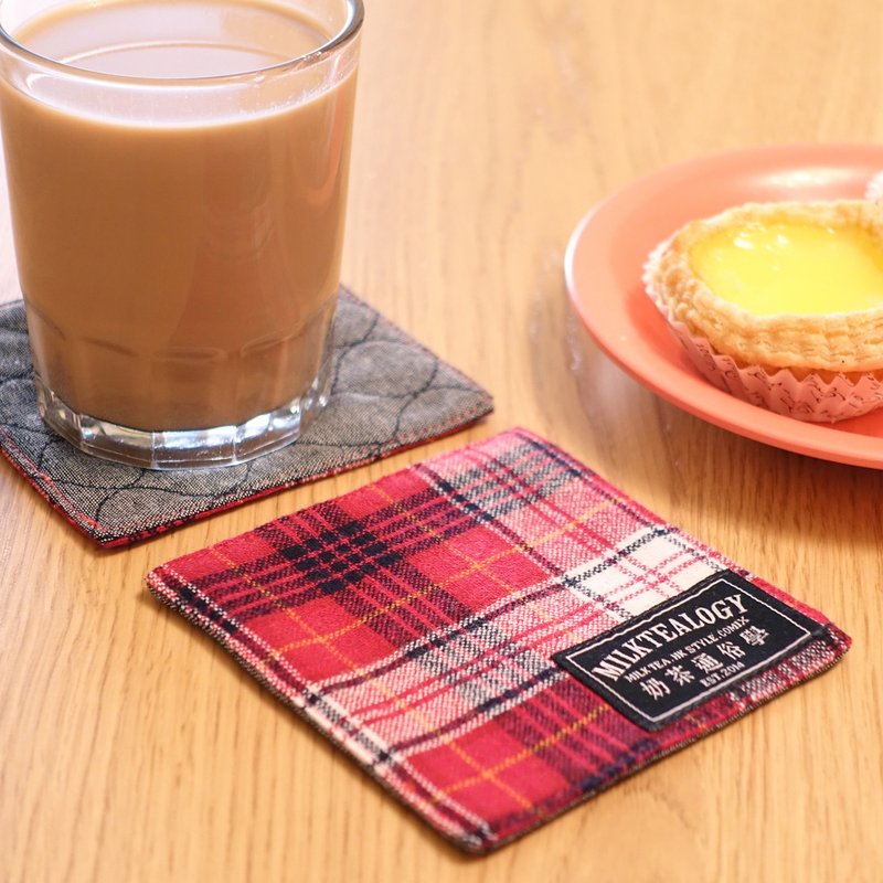 红格纹手工间棉杯垫 - 杯垫 - 棉．麻 红色