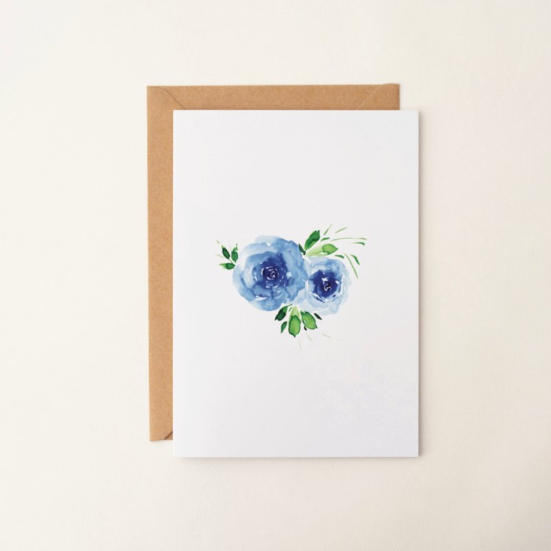 玫瑰花水彩插画卡片 花卉植物 祝福卡片 生日贺卡 感谢卡 艺术卡 - 卡片/明信片 - 纸 蓝色